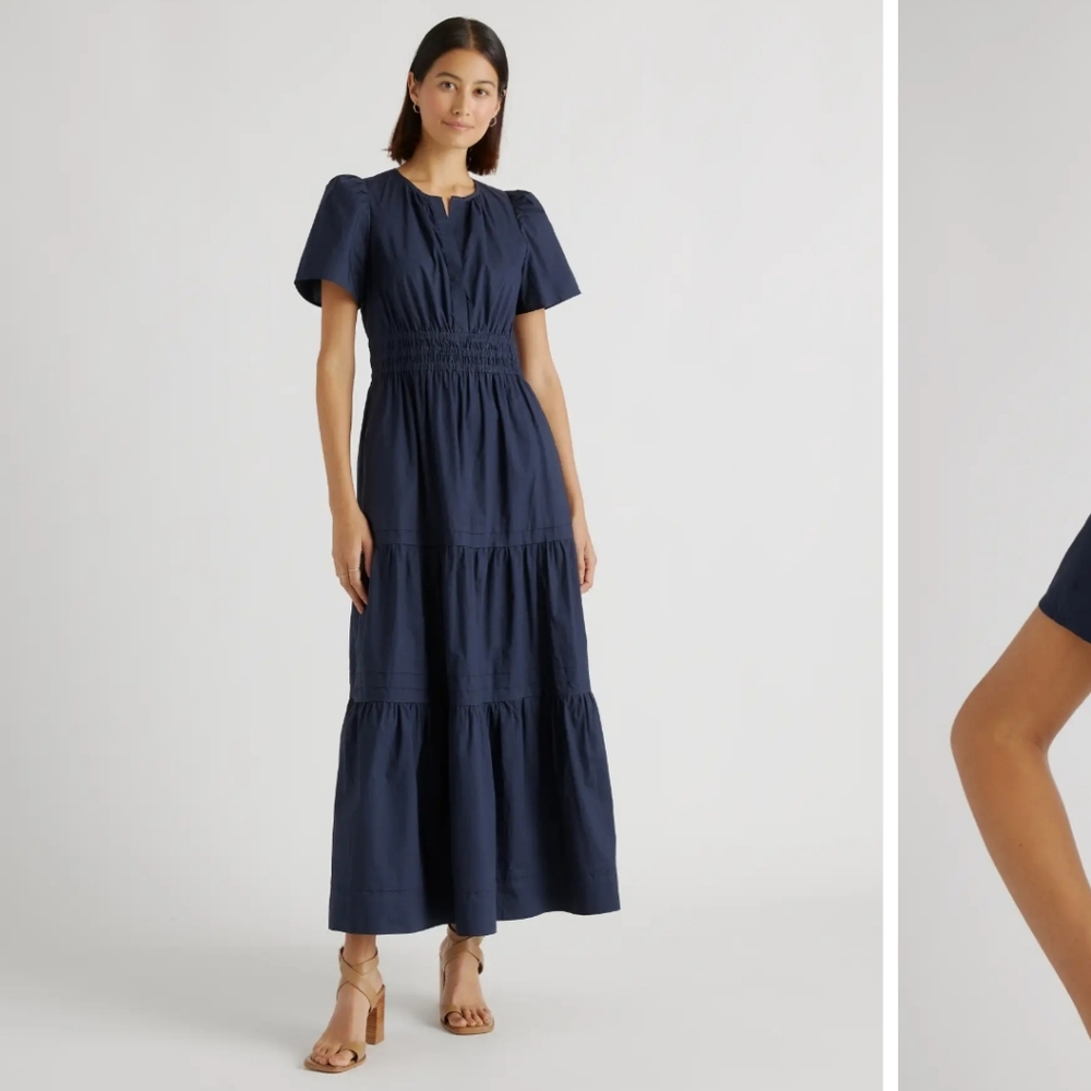Quince Organic Cotton Tiered Maxi Dress in Navy Blue or Black